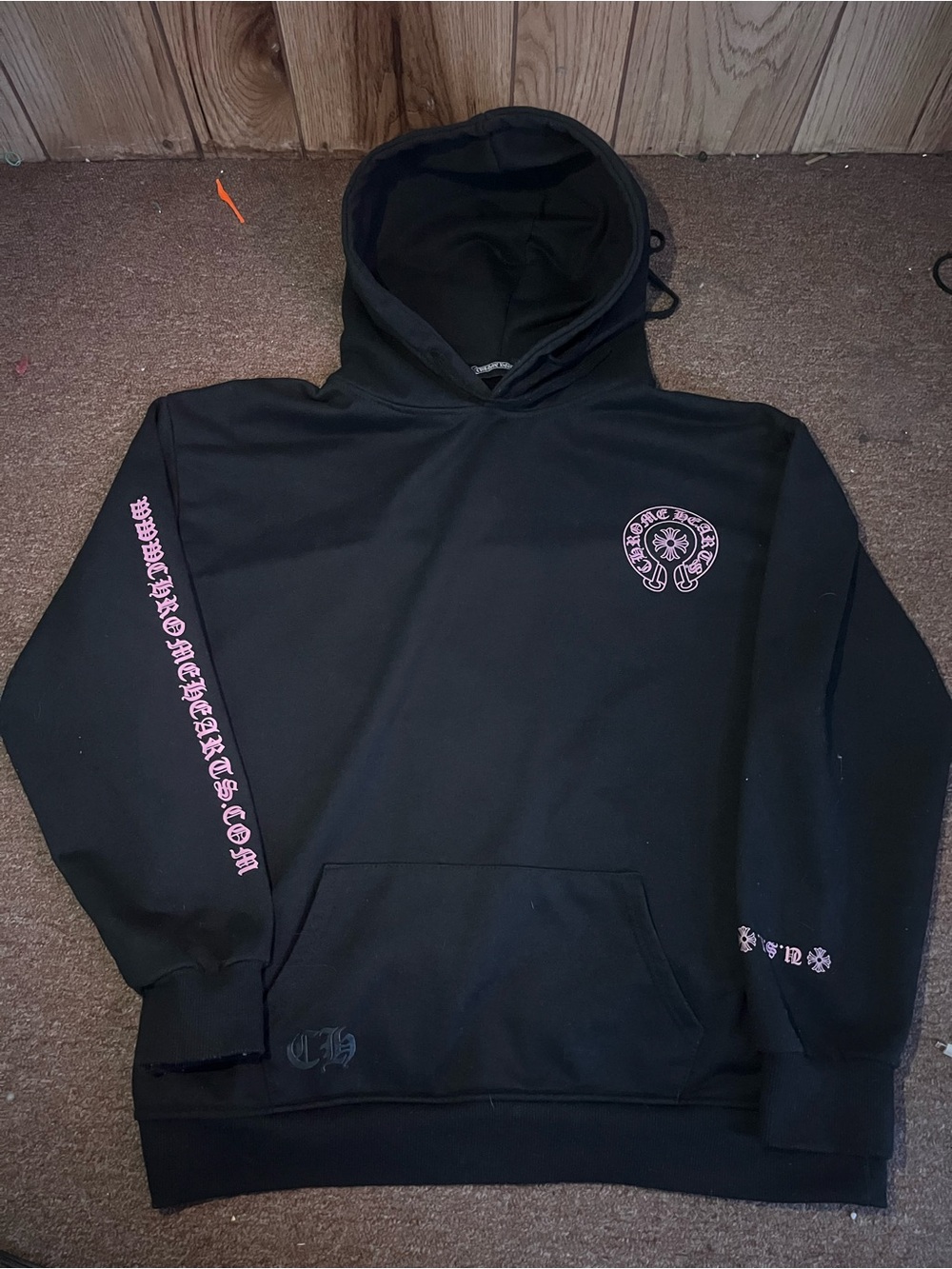 Chrome Hearts Black Hoodie with Pink Logo Accents